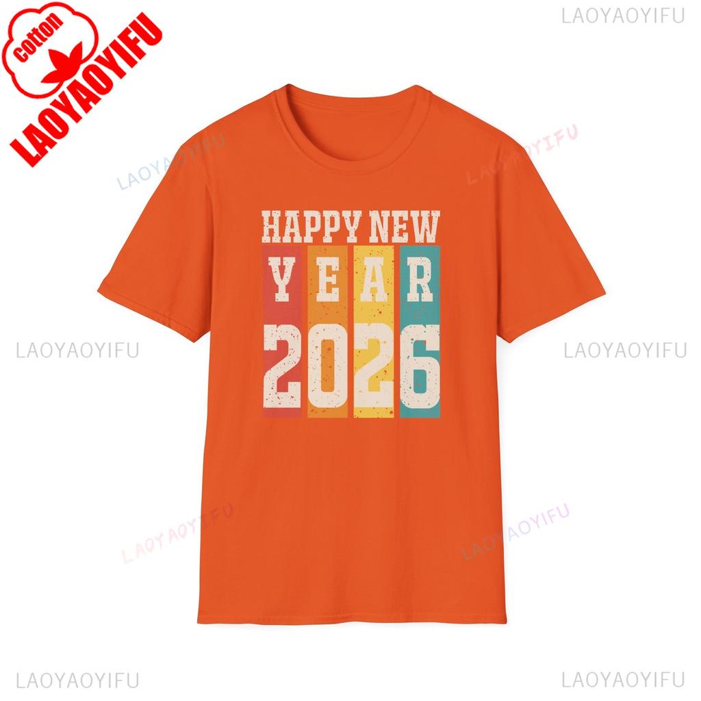 Happy New Year 2026 Unisex TShirt Retro NYE Distressed Party Simple Vintage Commuter Printed Tshirt Tops  Adult Shortsleev