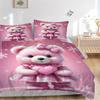 3pc Pink Teddy Bear Bedding Set, Includes One Quilt Cover and Two Pillowcases (No Core), Home Decor, Holiday Gift, Polyester Fabric, Suitabl