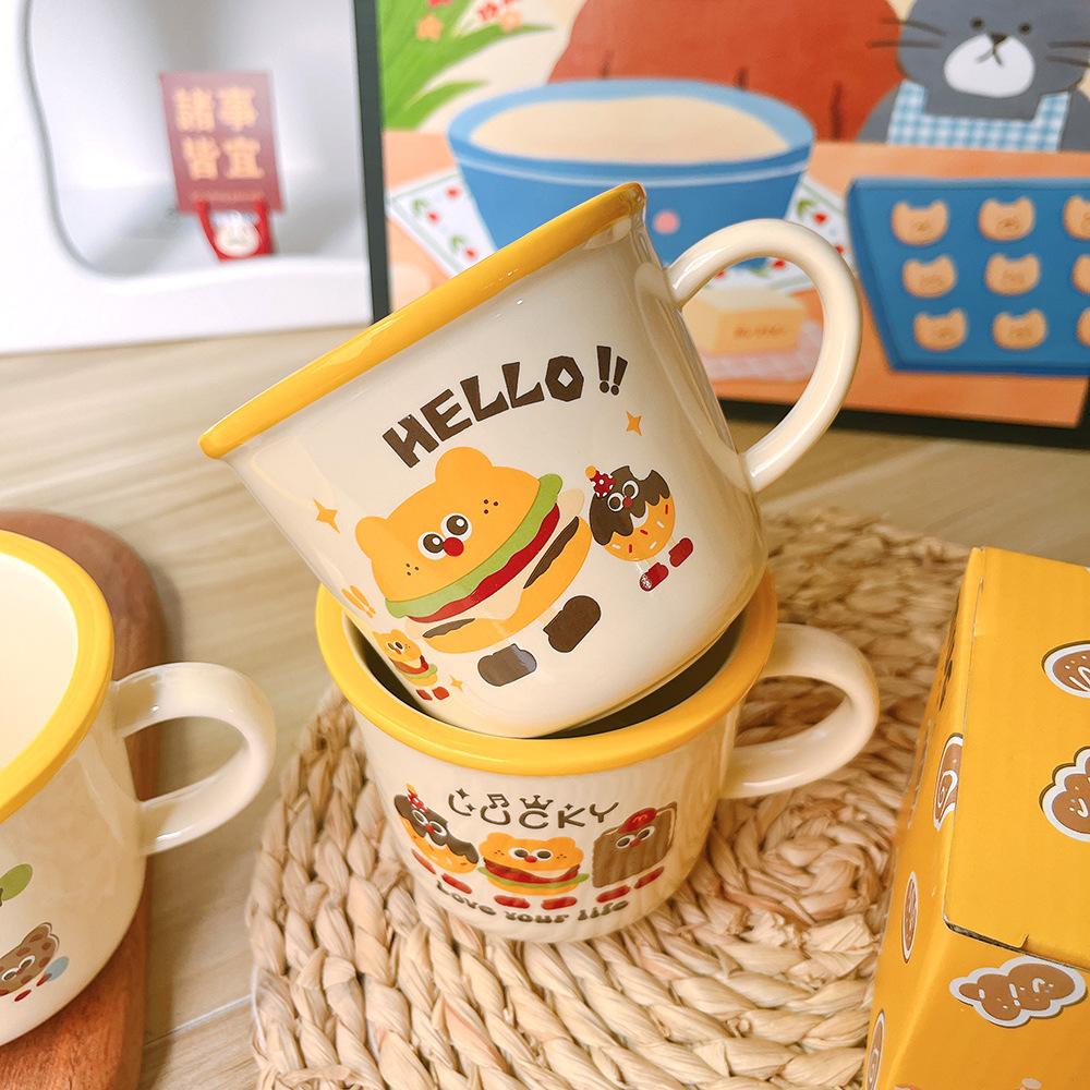 Cute Korean Version Burger Cartoon Ceramic Cup Mug Children's Breakfast Cup Milk Cup Coffee Cup Souvenir