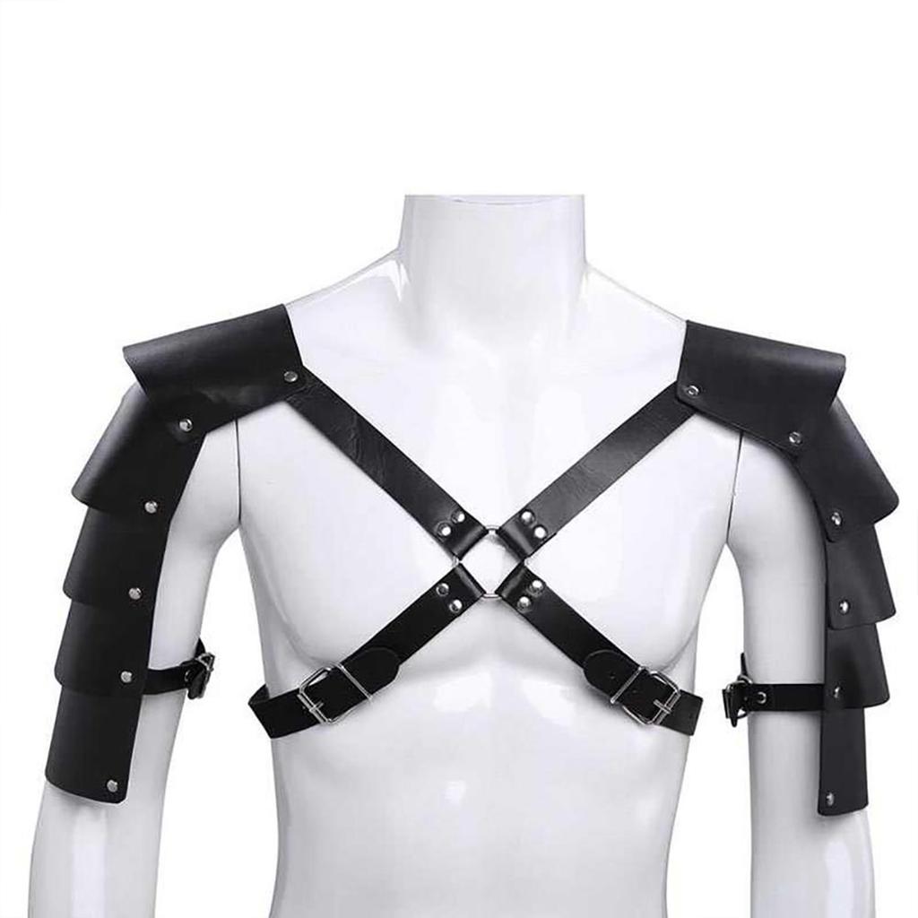 Faux Leathers Warrior Double Shoulder Armors Body Chest Harness Cosplay Costumes