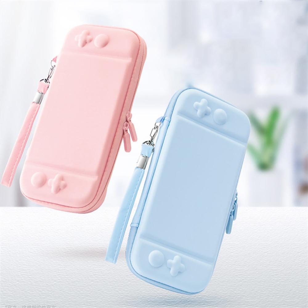 

For Nintendo Switch Solid Color PU Leather Carrying Protective Case Shockproof Portable Storage Bag Pink
