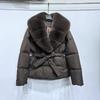 Cappotto imbottito da donna S a manica lunga con scollo a V in cotone e colletto staccabile in pelliccia