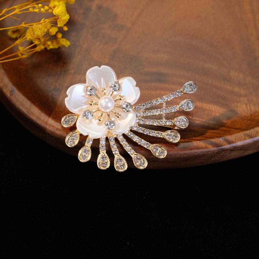 Elegant Alloy Pearl Plum Blossom Brooch - Anti-Exposure Floral Corsage Pin