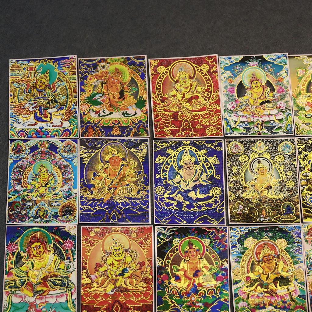 Yellow Jambhala Mahakala Thangka Pendant - Hand-painted Tibetan Gau with Eight Guardian Wealth Deities.