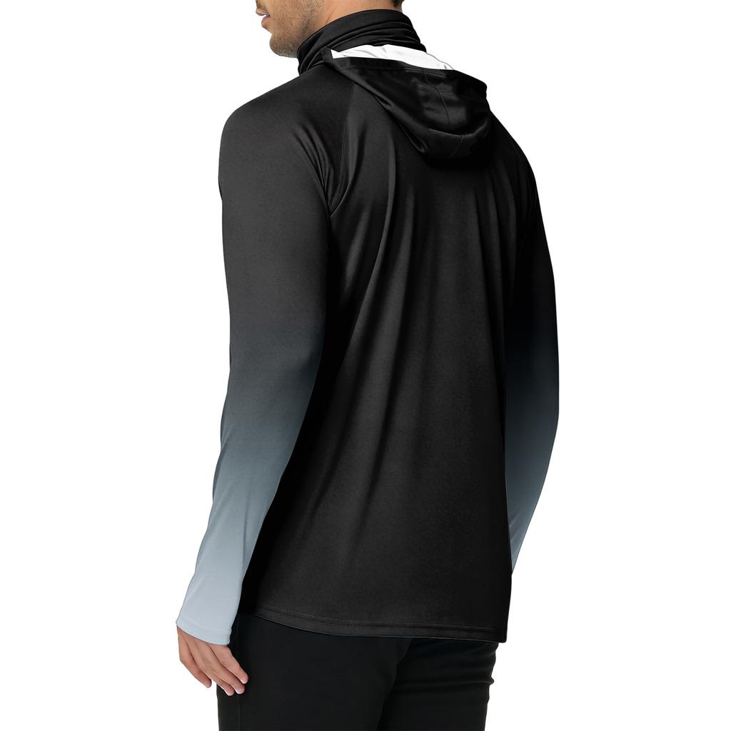 Men's Outdoor Casual Gradient Print Hooded Long Sleeve Sun Protection Shirt Lightweight Breathable Quick Dry Sports Top