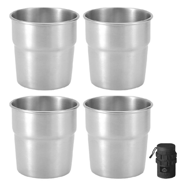 4pcs Stainless Steels Drinking Cup Outdoor Travel Coffees Milk Mugs Replacement Stackable Camping Cup with Cup Cover