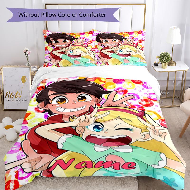 3pcs Custom Name Star Butterfly Bedding Set Duvet Cover Closure Includes 1 Duvet Cover & 2 Pillowcases, Soft and Comfortable for All Seasons.
