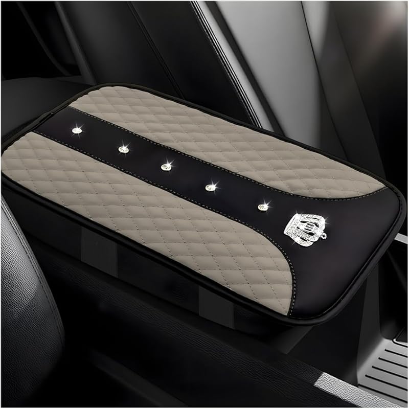 Bling Crown Car Center Console Mats, Anti-Slip And Waterproof Crystal Car Armrest Pad Protector, Universal Rustproof Armrest Decor Cushion For Cars &