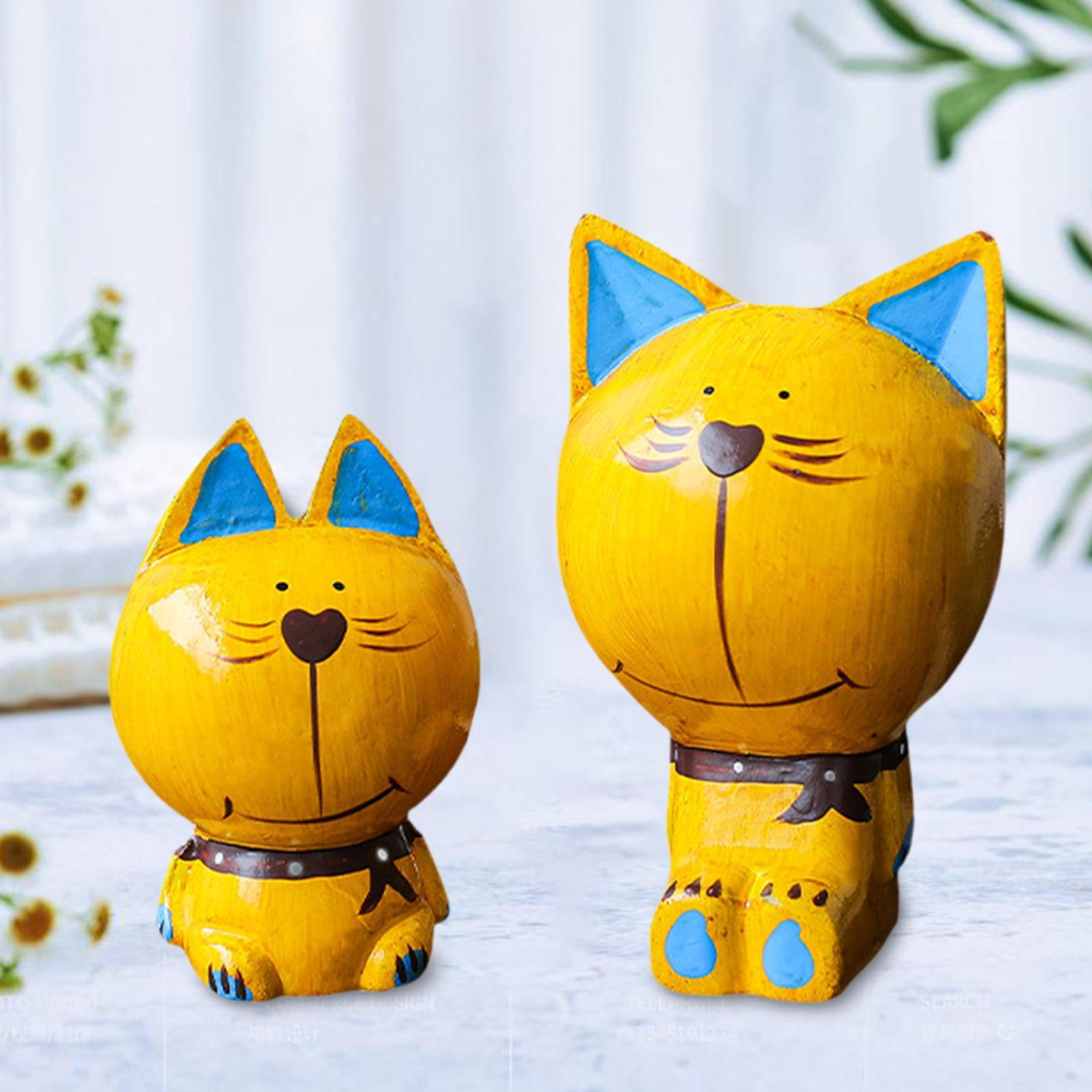 Wood Cat Statues Cute Decoration Kitten Sculptures Kitten Statues Art Sculptures for Desk Office Study Room Home Cabinet жёлтый