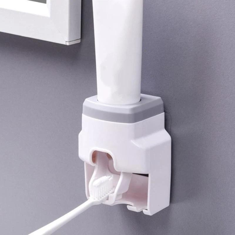 Wall Mounted Automatic Toothpaste Dispenser No Drilling With Toothbrush Storage Slots For Home Bathroom Daily Use