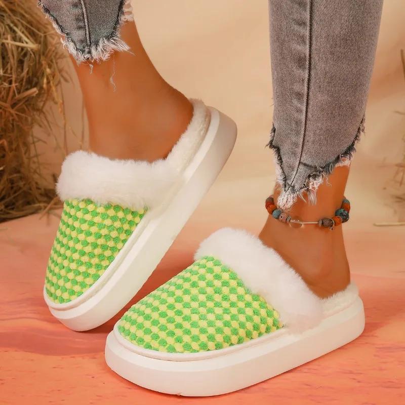

fashion Couple Slippers Indoor Stripe Fluff Memory Foam Fluffy Anti-skid Soft Heel Non Slip Plush Slippers Women s Winter Houseshoes 36 светло-синий