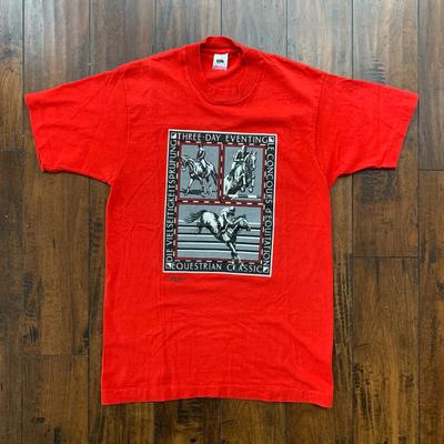 Pferde Rennen Vintage T-Shirt Tiere Sport 1990 90er FOTL Rot Haustier Süßes Pferd