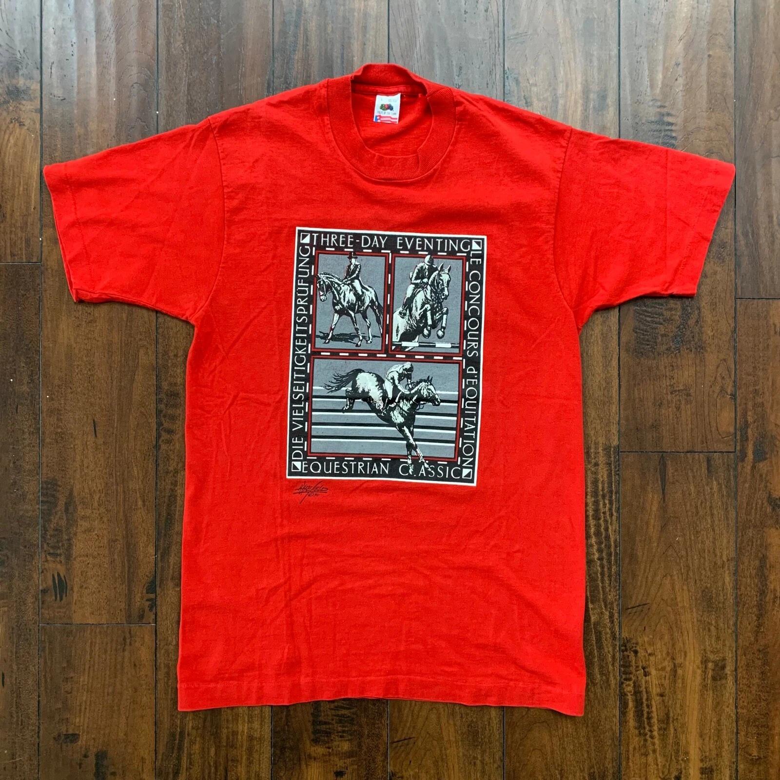 

Horses Racing Vintage T Shirt Animals Sports 1990 90s FOTL Red Pet Cute Horse S