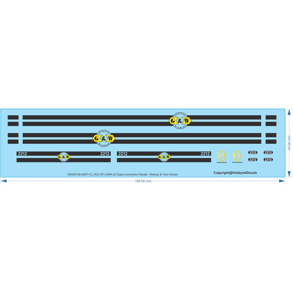 GWA 22-Class Locomotive Decals - HO (1/87) N (1/160) - Railway & Train Decals