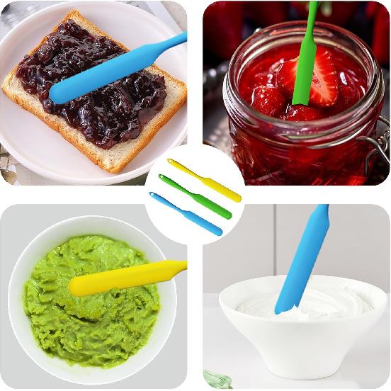 3 Pcs Silicone Jar Spatula, Jam Cheese Spatula with Long Handle, Heat-Resistant Spatula for Baking and Cooking(Green,Blue,Yellow)