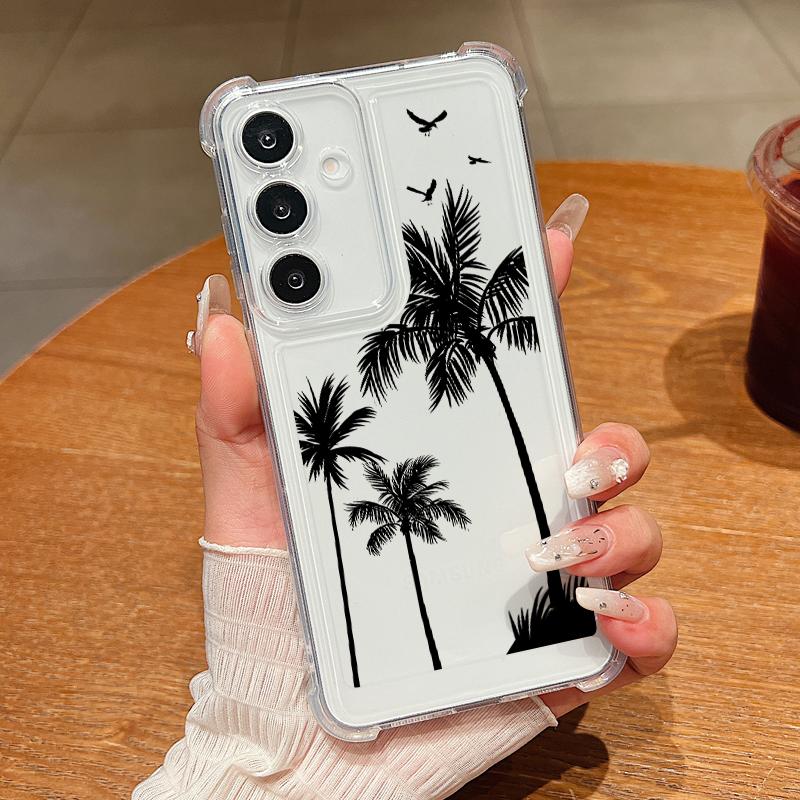 

Прозрачный тонкий чехол с принтом кокосовой пальмы для Samsung S25 S24 FE S23 Ultra S22 A56 A16 A36 A55 A15, защита объектива, противоударный мягкий силиконовый чехол для телефона Samsung S25 edge