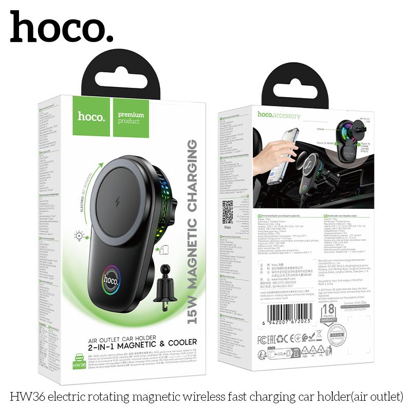 Hoco HW36 15W MagSafe Car Wireless Charger, Electric Rotating Air Vent Phone Mount