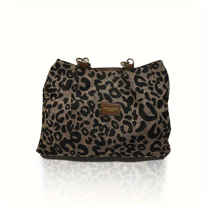 Tragetasche mit Leopardenmuster, Umhängetasche aus Vintage-Canvas, modische Handtasche für Schule, Arbeit und Einkaufen