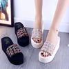 New summer wear high-heeled thick-soled women's non-slip sandals one-word slippers women's slope heel fashion beach seaside women's slippers