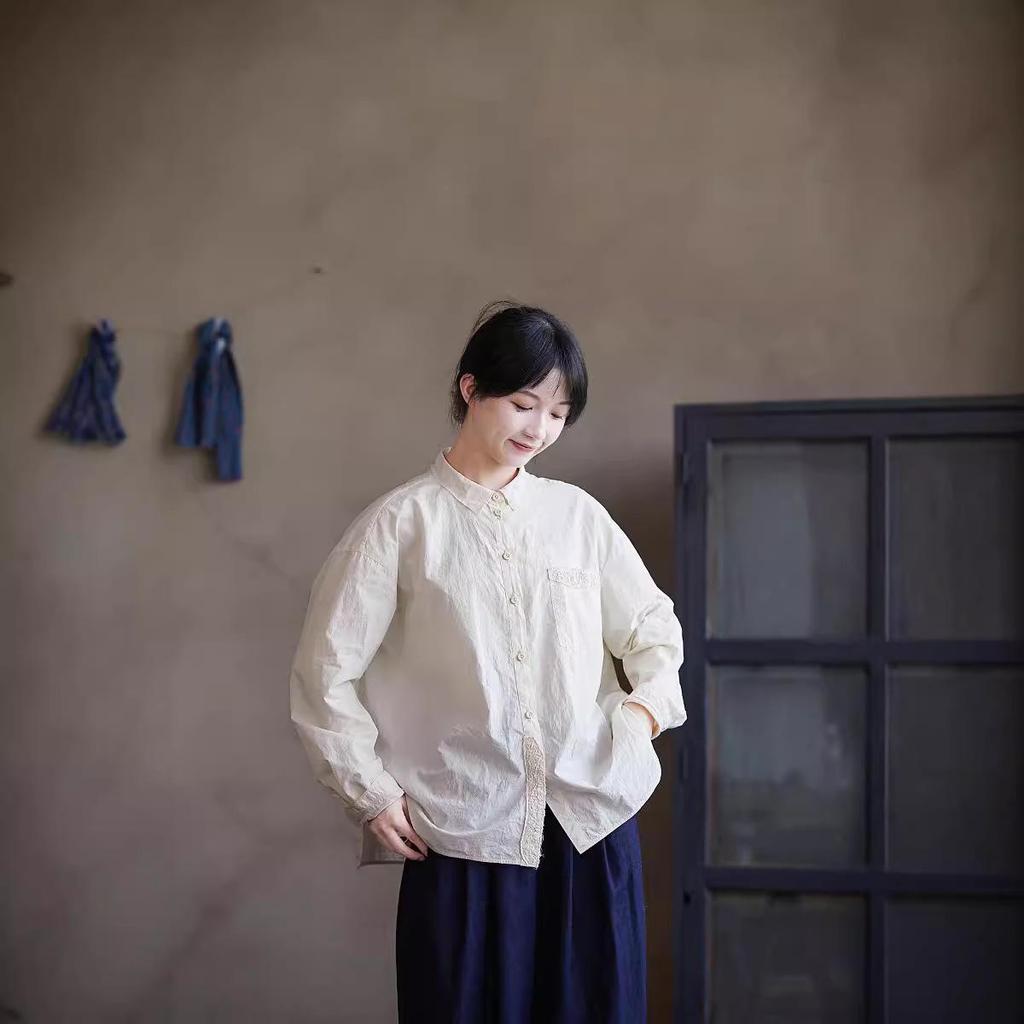 Autumn Retro Women's Heavyweight Rice Cake Cotton Blouse
