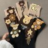 Damen Herbst/Winter Plüsch Bär & Blume Trendige Mittellange Socken - Kaffee/Schwarz