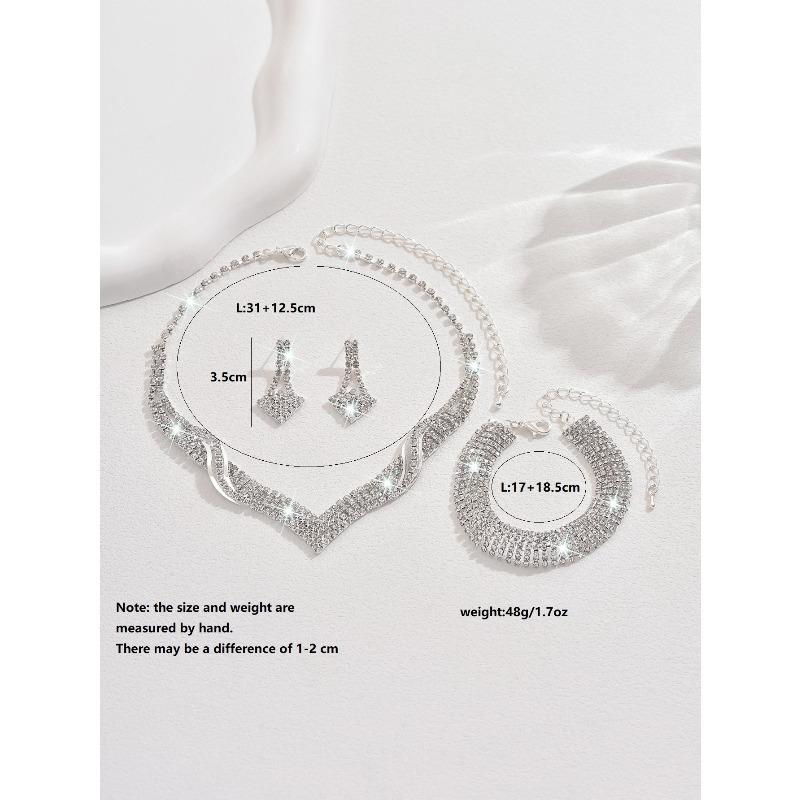 Rhinestone necklace, earrings, and bracelet 3-piece set - fashionable bridal jewelry set - formal wear accessories