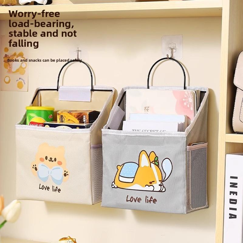 Dorm Room Cotton Fabric Wall Hanging Storage Bag With Multipurpose Pouch For Bedroom Organization
