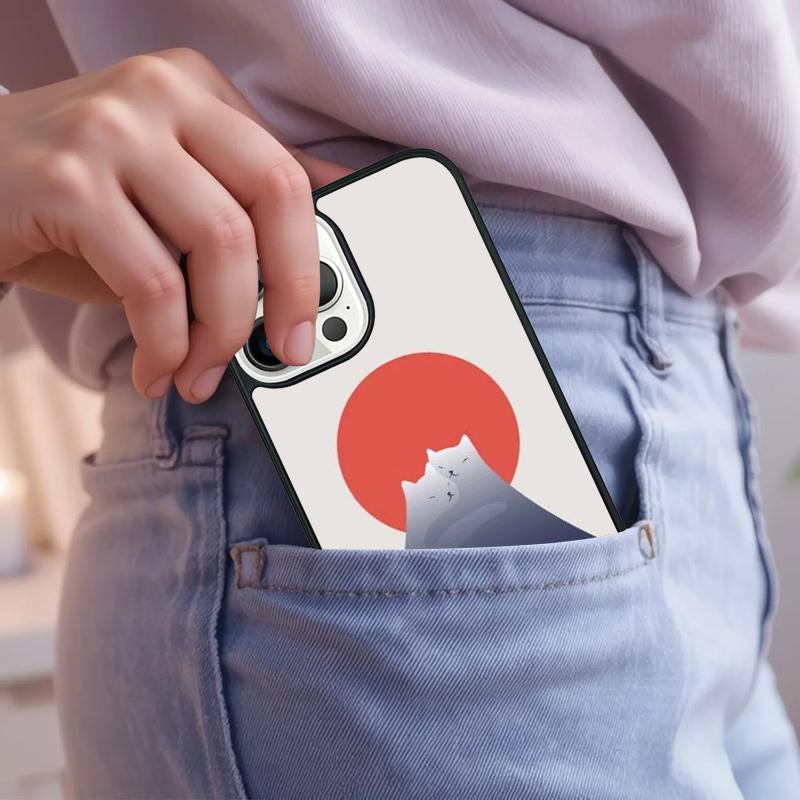 Abstract Cat Mount Fuji Japan Landscape Phone Case For iPhone 17 Air 15 16e 14 13 Pro Max Coque 12 11 Pro Max PLUS cover