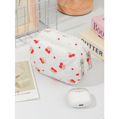 Ins Fresh Red Cherry Quilted Cosmetic Bag Fashion Small Large Toiletry Makeup Storage Bag Cute Lipstick Sanitary Napkin Case