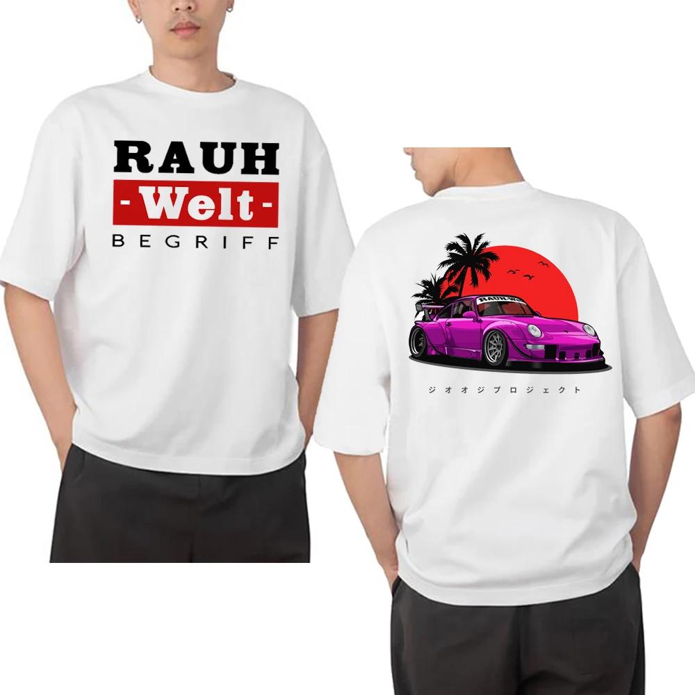 RWB 993 964 JDM Tuning Car Back Classic T-Shirt RAUH Welt BEGRIFF T Shirt Men Short Sleeve Japan Hip Hop Boy White Casual Tees