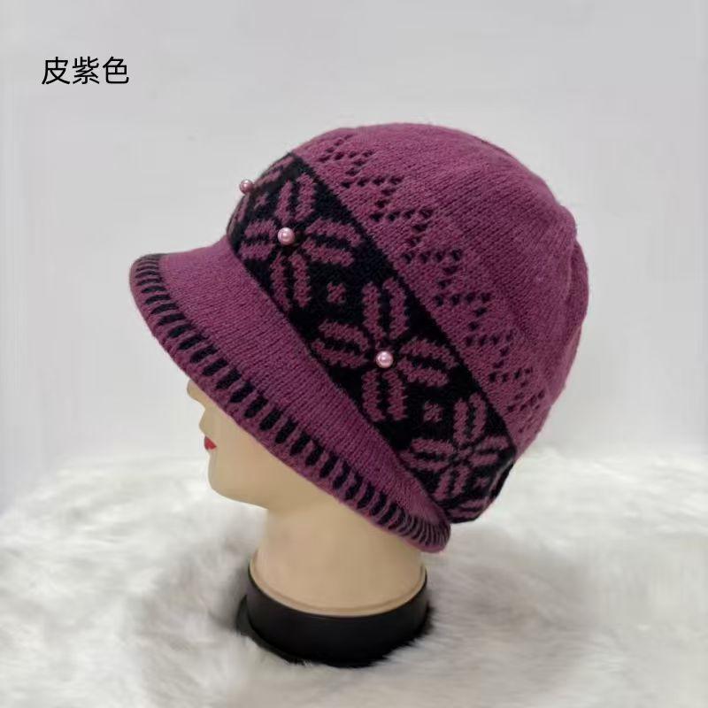 Winter Autumn Thick Fleece Knit Bucket Hat For Women Elderly