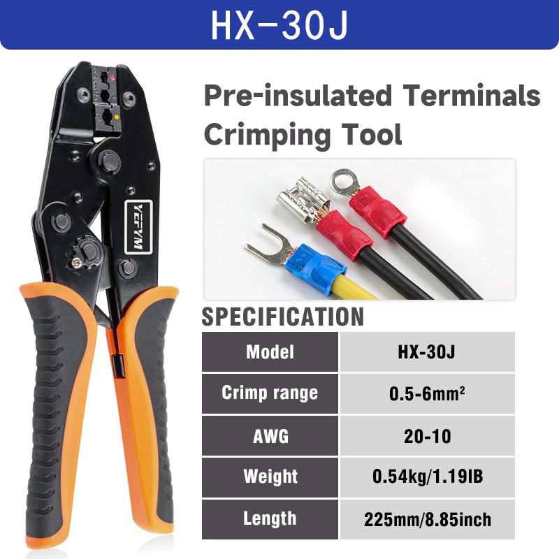 HX-30J Ratchet Type Labor-Saving Pre-Insulated Terminal Crimping Pliers SV/RV Cold-Pressed Wire Crimpers HX-30J
