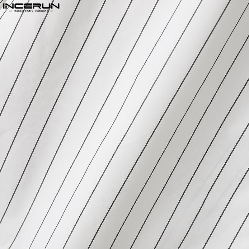 INCERUN Podzimní pánské stojací límeček s dlouhým rukávem pruhované košile Bagge Bandage Tops