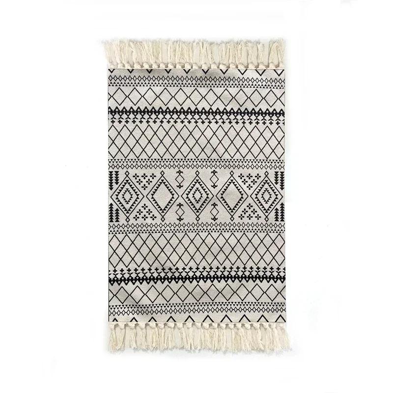 Persian Style Hand-Knotted Floor Mat With Tassels Retro Ethnic Geometric Printed Area Rugs Kitchen Bedroom Bath Non-Slip Carpet
