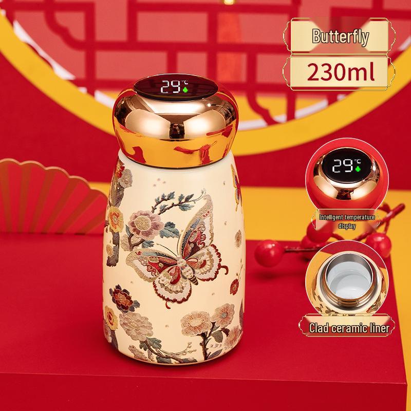 Compact Ceramic Thermos Cup with Smart Temperature Display - Chinese Style