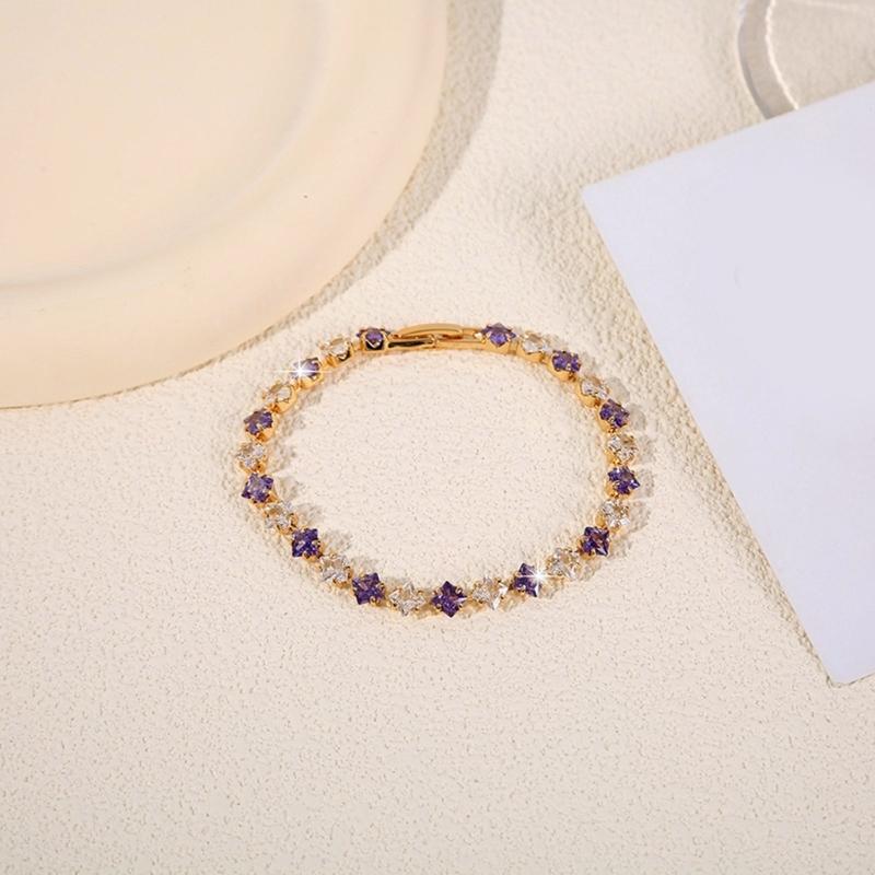 Geometric Pattern Cubic Zirconia Tennis Bracelet Gold Plated Copper Chain Wristband Wrist Accessory For Women Men