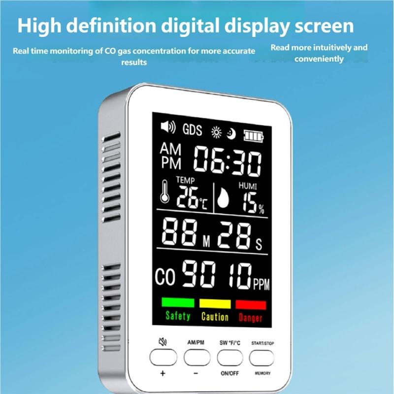 Intelligent Harmful Gas Alarm With Temperature Moisture Display Clock And Magnetic Back For Indoor Use