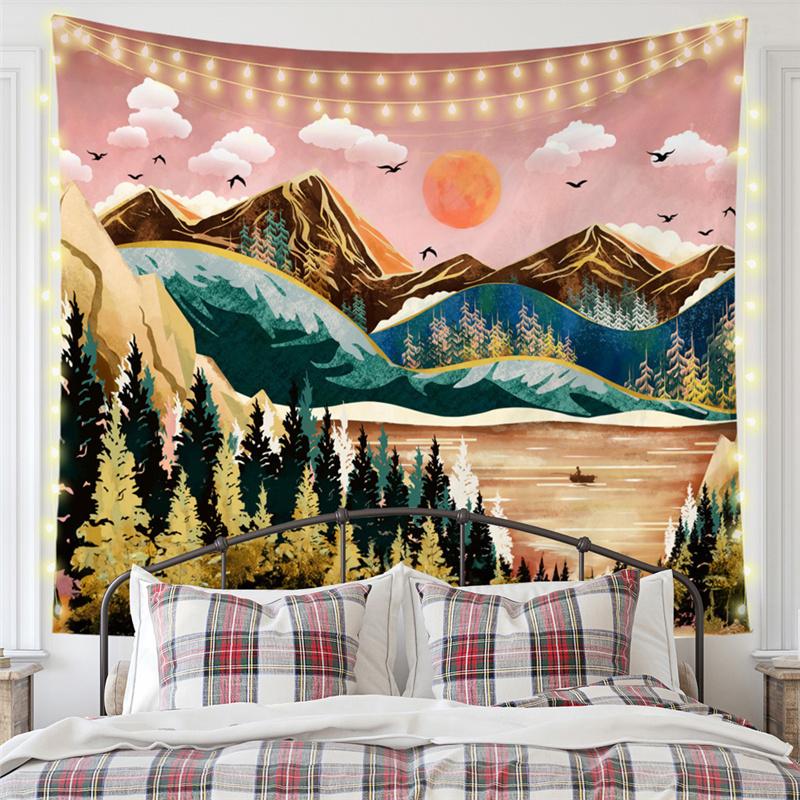 Nordic Nature Forest Landscape Mew Tapestry Background Cloth  HD Hanging Cloth Tapestry Home Decor