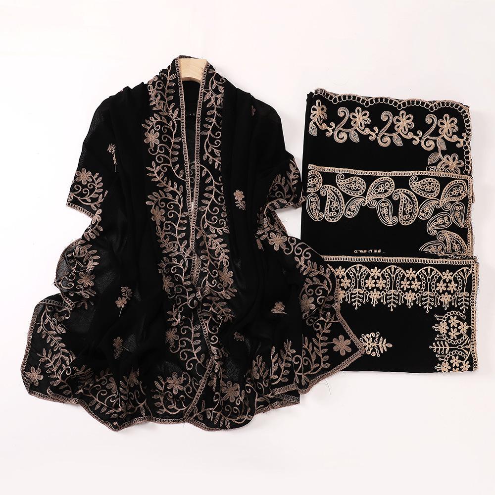 New Middle East black embroidered headscarf, Indonesian Malay fashion headscarf, shawl scarf