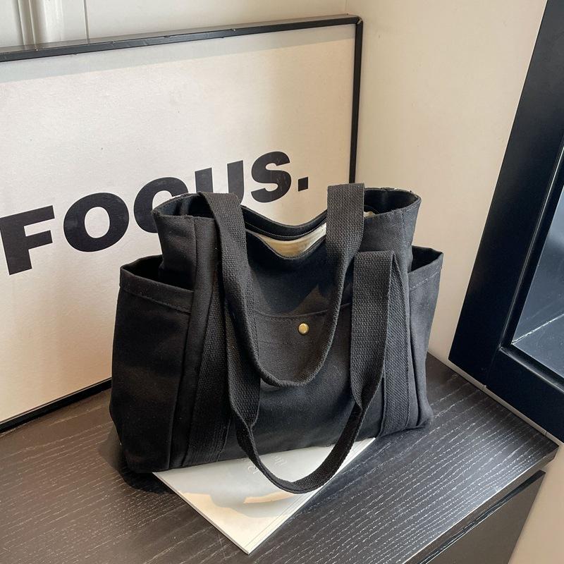 Canvas bag women's 2025 new tote bag canvas bag tote bag designer double pocket water cup umbrella shoulder bag