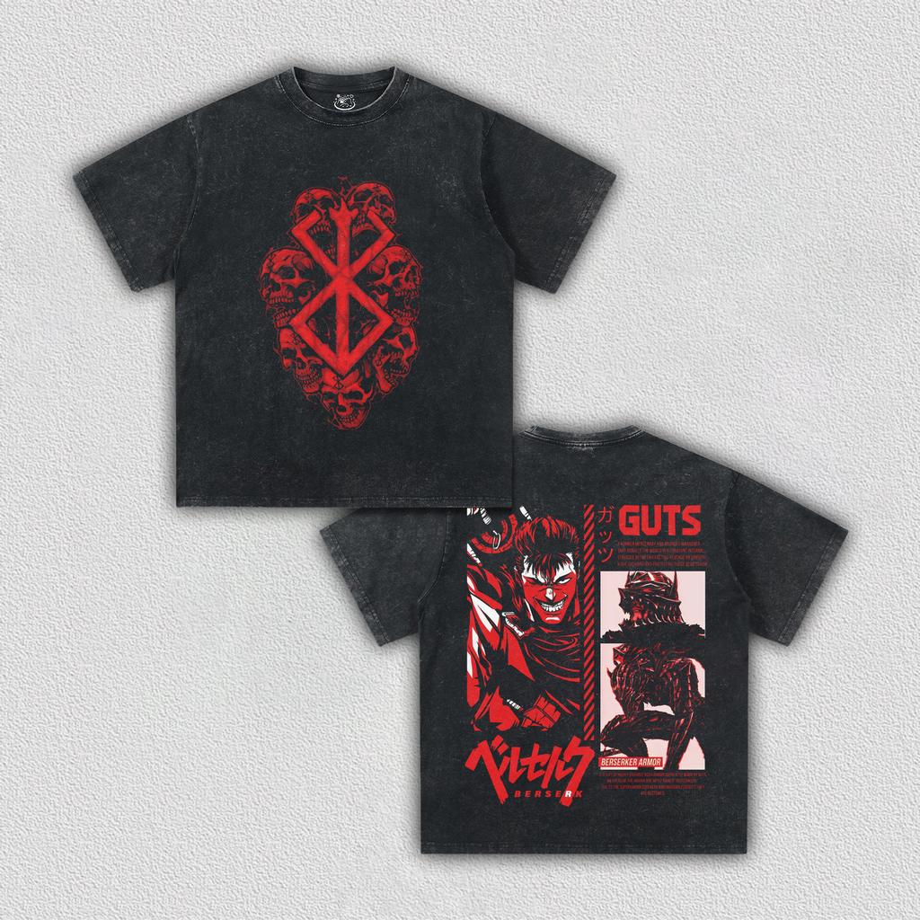 Berserk Baggy T-shirt Washed Oversized Cotton Anime Two Sided Print Men Women Short Sleeve Retro Streetwear Cotton Female Male Clothing