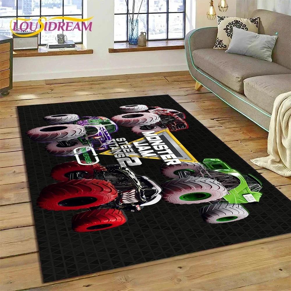 Tapete de Desenho Animado Monster Truck Monster Jam para Quarto Sala de Estar Decoração de Casa Sofá, Jogo Infantil Grande Tapete de Chão Decorativo