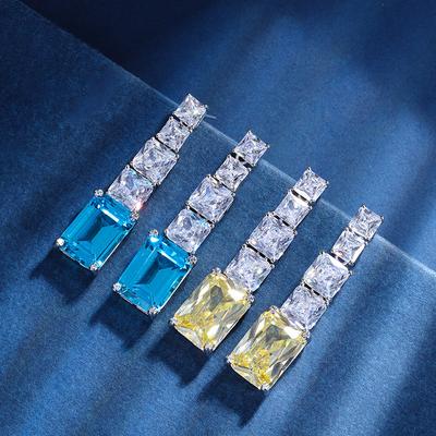 Jewelry Copper Bottom Gold-Plated Color Treasure Simulation Aquamarine Yellow Diamond Large Earring Main Stone 10 * 16