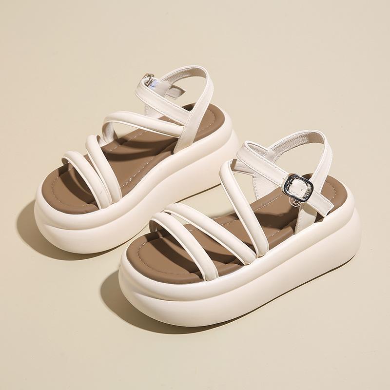 

Модные женские босоножки на платформе 7,5 см с открытым носком, повседневные толстые гладиаторские сандалии, женские летние кожаные пляжные тапочки 38 бежевый