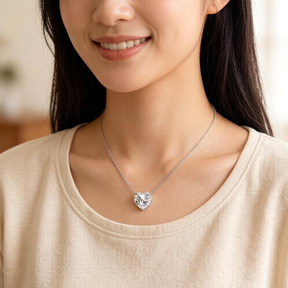 Necklace White Stone Heart Summer New Fine Jewelry Europe Sterling Silver Romantic Love Gift for Women Men