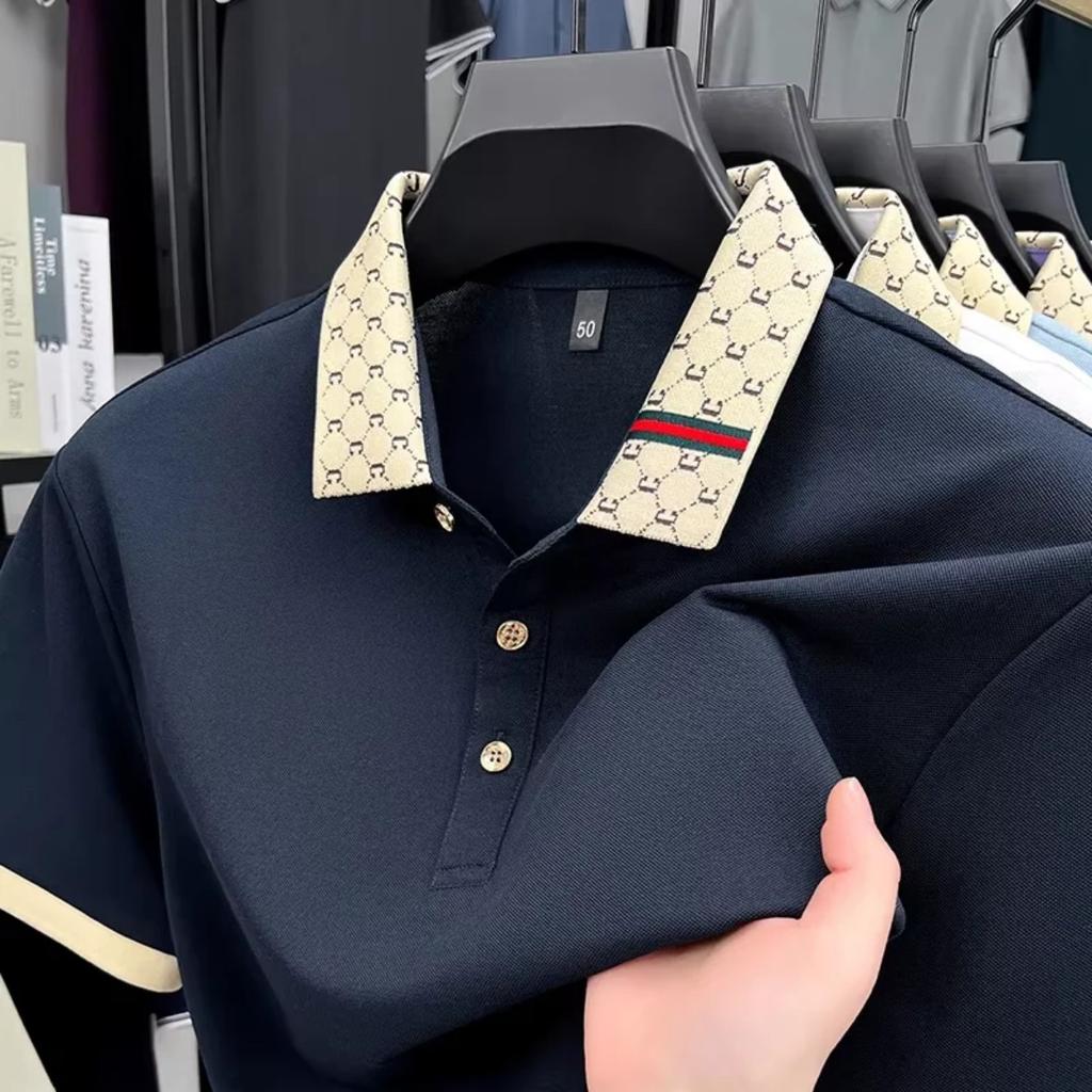STORN High Quality Men's Short Sleeve Polo Shirt Light Luxury Business Style Comfort Casual Patchwork Neckline Fashion T-shirt