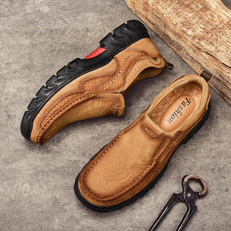Fashion Luxury Brand Men Casual Shoes Breathable Genuine Leather Loafers New Fashion Male Hiking Flats Handmade Retro Leisure Moccasins