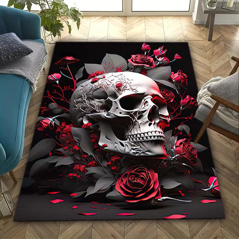 1PC Skull Dark Gothic Pattern Printed Carpet Rug for Living Room Bedroom Home Sofa Decoration,Non-slip Floor Mat Floor Mat