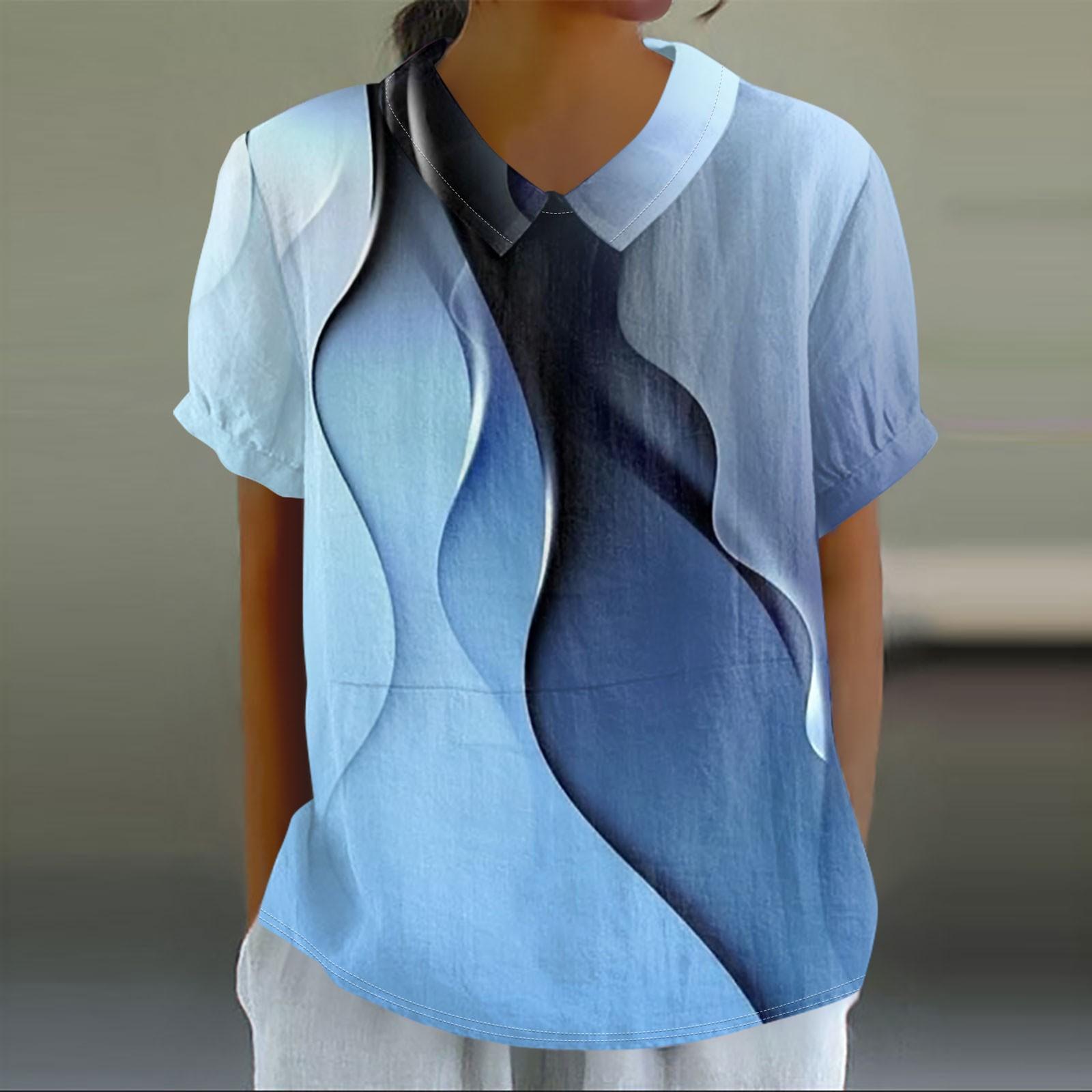 Женская повседневная футболка-пуловер с короткими рукавами и лоскутным принтом в стиле — фото 11