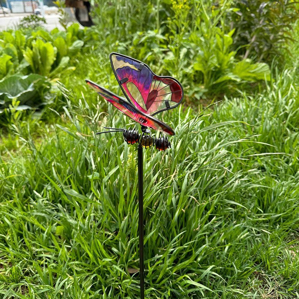 Crafts Metal Dragonfly Garden Stake Creative Luminous Ground Stake Art Colorful Garden Pile Flower Pot